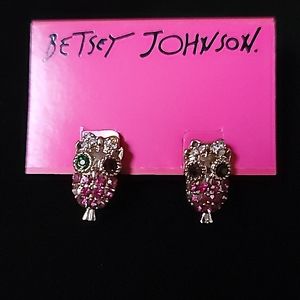 New Vintage! BETSEY JOHNSON Woodland Creatures Collection Owl Stud Earrings.